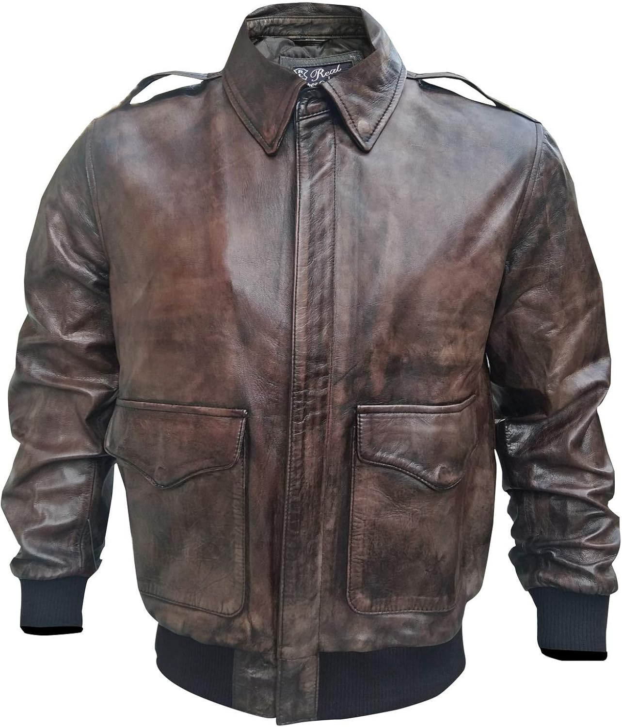 distressed leather aviator jacket
