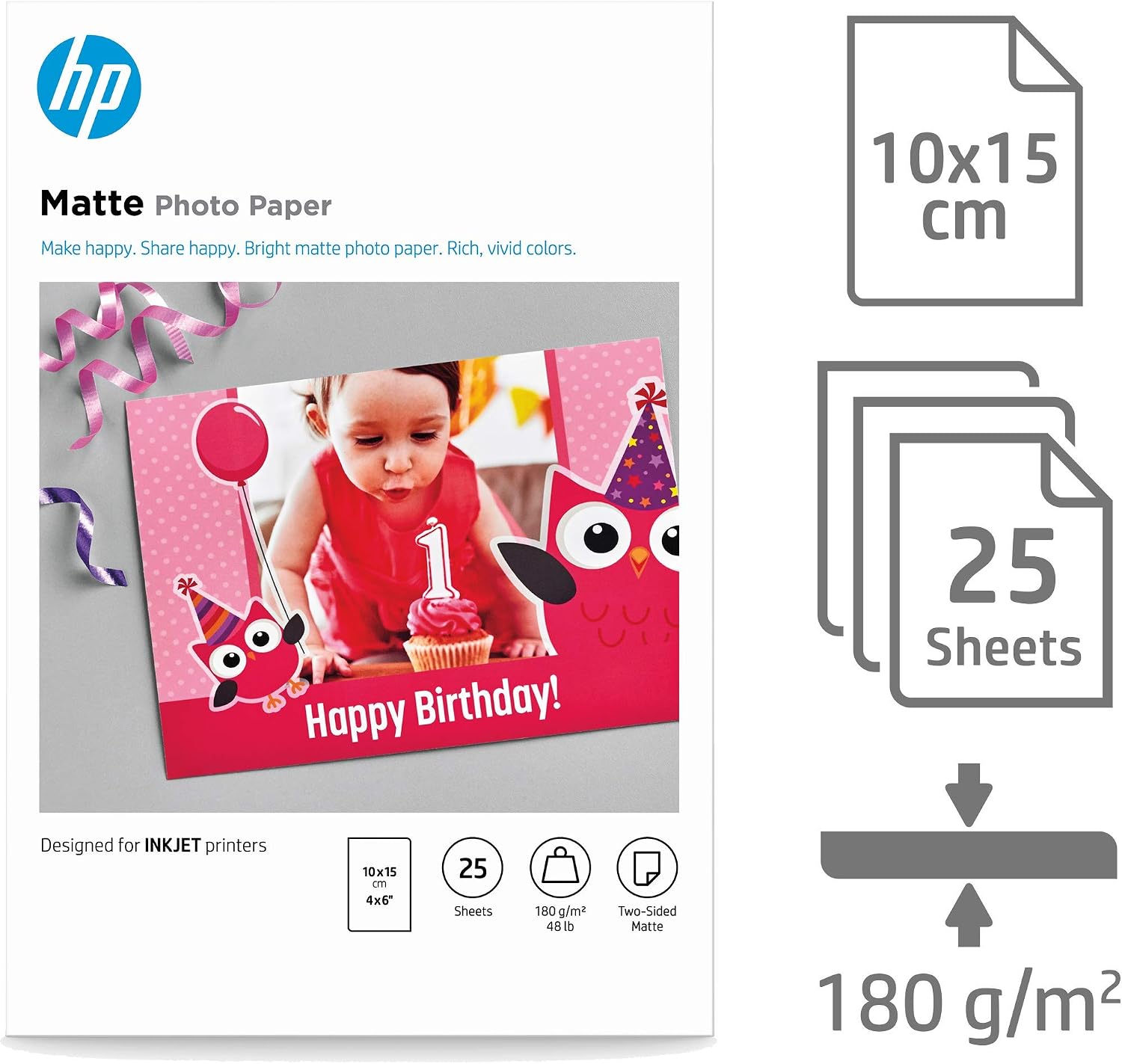 HP Matte Photo Paper, 180 g/m2, 25 sheets, White, 10 x 15 cm, Normal - Image 3