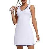 FKEEP Tennis Dress with Shorts Womens V Neck Athletic Workout Golf Dress Casual Sleeveless Colorblock Dress