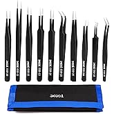 XOOL 10 PCS ESD Precision Tweezers Set, Anti-Static Stainless Steel Tweezers Kit for Electronics, Soldering, Craft, Jewelry, 