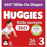 Huggies Little Movers HuggFit 360 Diapers Size 3, 26 Count | Pull On Diapers, Double Grip Strips, Secure Flexible Fit, Up to 12-Hour Protection, Dry Touch Liner, Wetness Indicator