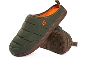 LongBay Mens Slip on Slippers Two-Tone Indoor Outdoor House Shoes Memory Foam Camping Garden Down Clogs