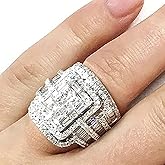 925 Sterling Silver Luxury Exaggerated Women's Full Diamond Cubic Zirconia Promise Ring CZ Diamond Multi Row Ring Eternal Engagement Wedding Jewelry-Making-Patterns
