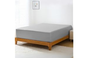 GOKOTTA Fitted Sheet Only - 16 Inch Pocket Bamboo Rayon Fitted Sheet, Super Soft and Cooling Bottom Sheet with 4 Elastic Corner Straps(Grey, Queen Size)