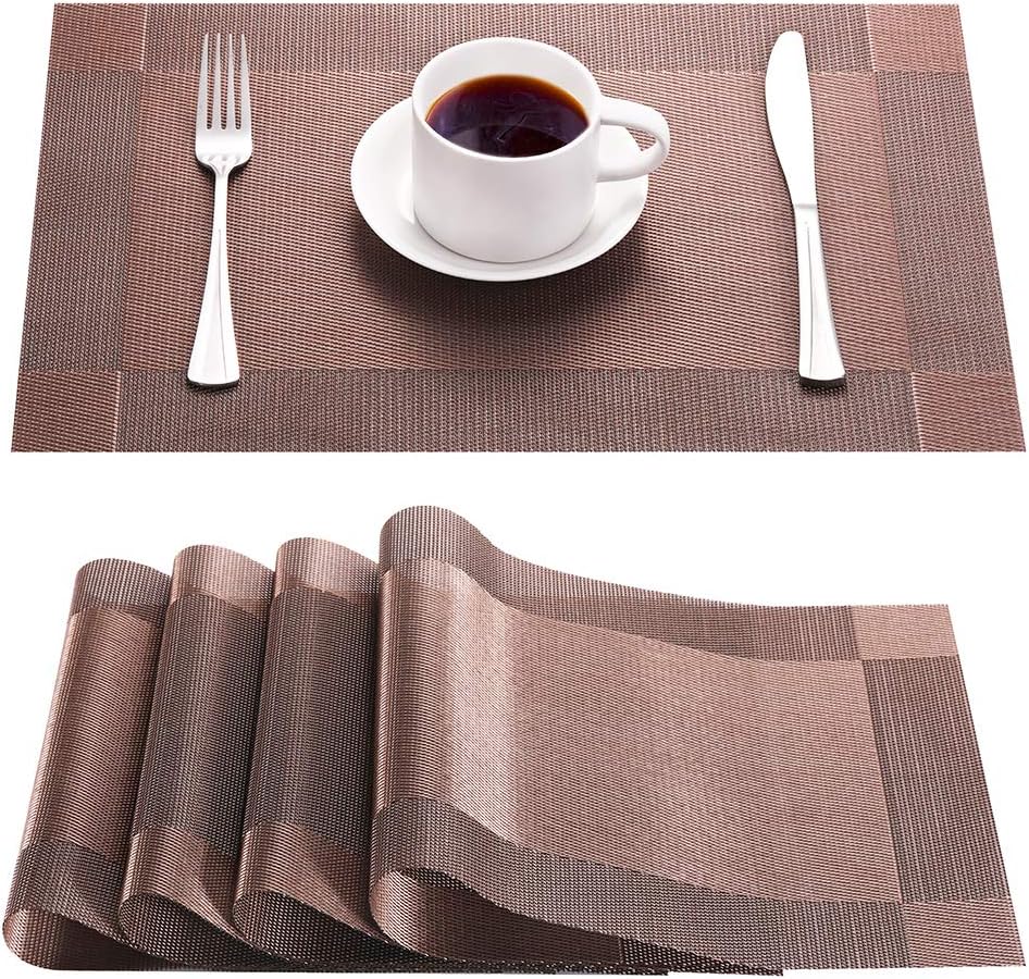 Syntus Placemats, Black and White PVC Woven Vinyl Buffalo Check Table Mats Washable Non-Slip Heat Resistant for Kitchen Dinning Table Thanksgiving & Christmas, Set of 4: Home & Kitchen