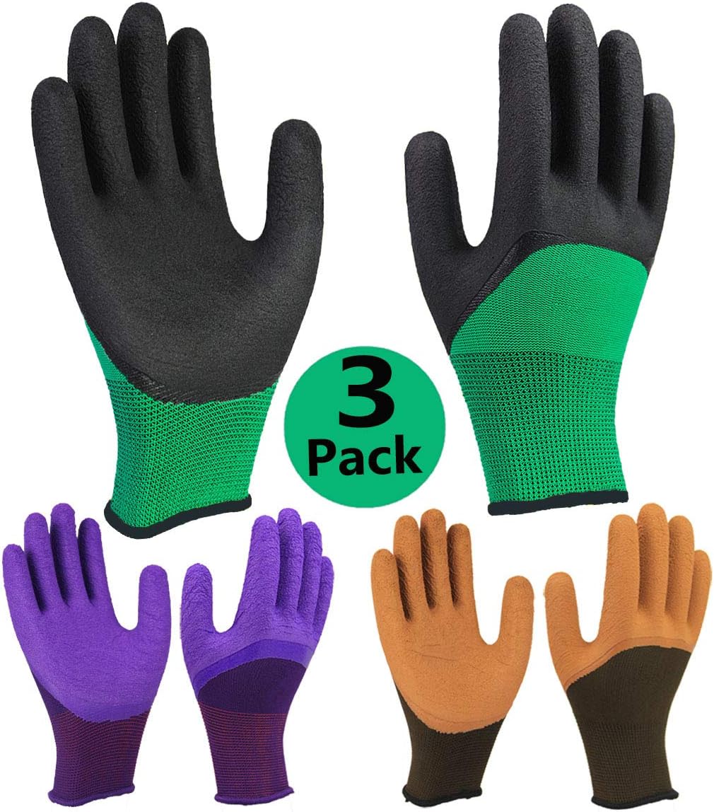 Safety Work Gloves 3 Pack, Grip Coating Nylon Liner Breathable Comfortable for Men and Women Outdoor Gardening Multi-purpose - Colorful