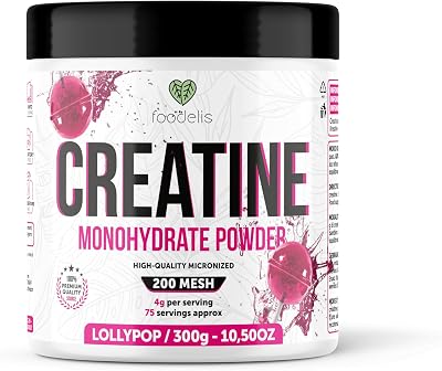 Creatina Monoidrato Micronizzata in Polvere 500 g, 125 Dosi | 100% Creatina Monoidrato | Gusto Lollipop | Alta Solubilità, Misurino Incluso