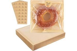 FASBET 100pcs Cookie Bags with Seal 7.5x7.1 inch Heat Sealable Grease Resistant Baked Goods Packaging Cookie Bags for Gift Giving Cookies Packaging Supplies for Bagel Brownie Bakery Pastry Donut Cake Slices