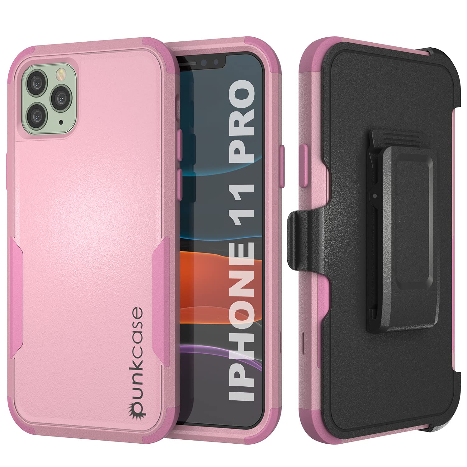 Punkcase for iPhone 11 Pro Belt Clip Holster Case [Patron Series] 4-1 Rugged & Protective Multilayer Phone Cover W/Integrated Kickstand for iPhone 11 Pro (5.8") (2019) [Pink]