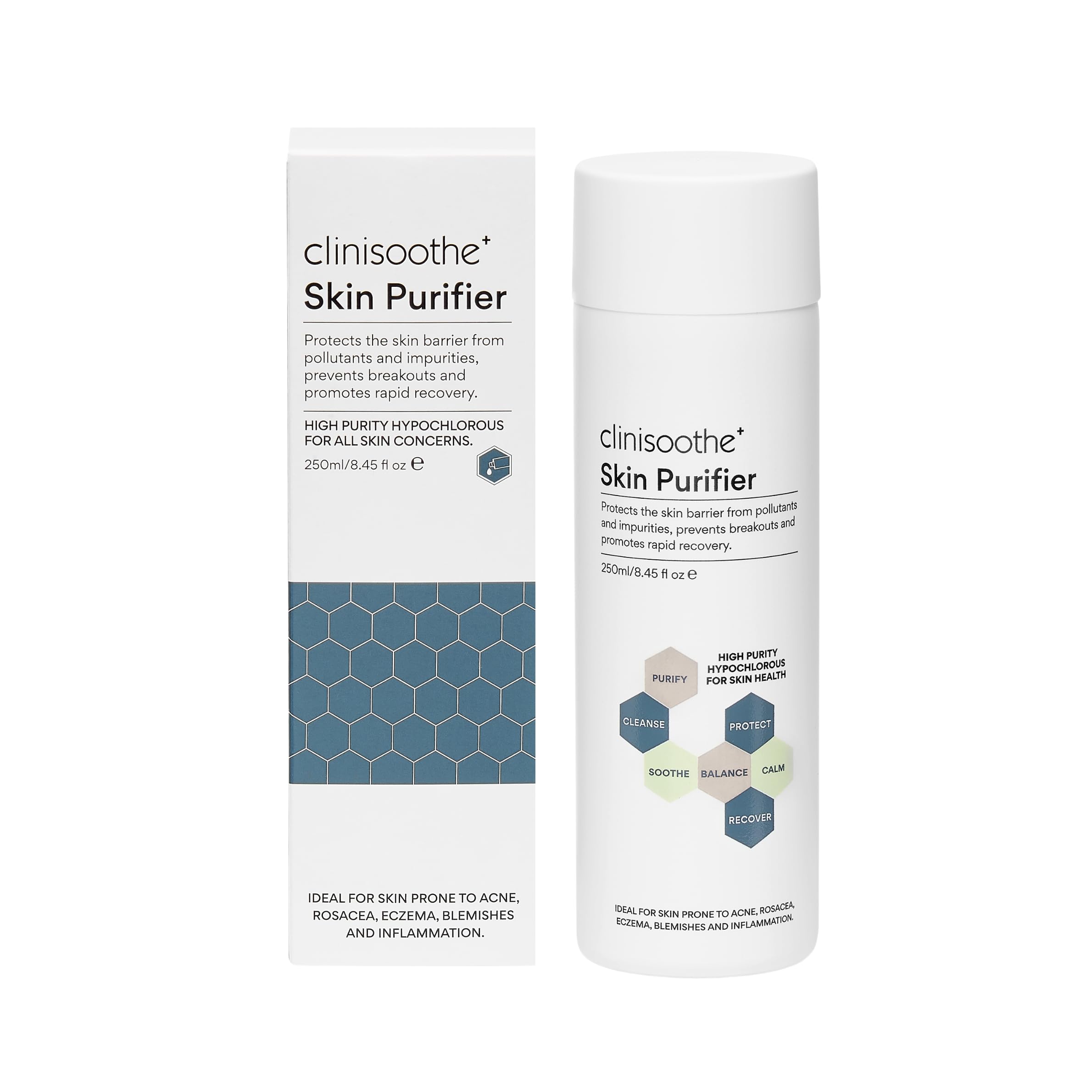 Clinisoothe+ Skin Purifier 250ml Pour Application - Hypochlorous Acid Solution for Face and Body - Defends Daily Against Pollutants & Impurities – Supports Blemish-Prone, Sensitive Skin Care