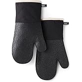 Kate Spade New York Spade Flower Soft Silicone Oven Mitt 2-Pack Set, Heat Resistant, Flexible Non-Slip Silicone Grip, Black/Ivory, 7"X13"