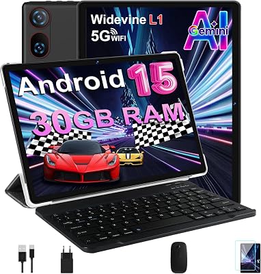 Tablet 10 Pollici Android 15 con 30 GB RAM+2TB ROM Espansione, Widevine L1
