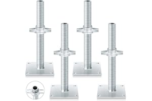 Zonon 4 Pack 12" Adjustable Leveling Jacks Scaffolding Hollow Screw Jacks with Base Plate for Baker Style Scaffolding Baker Scaffold