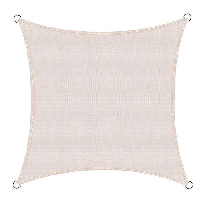 Cool Area Sonnensegel Quadrat 2.5 x 2.5 Meter, Sonnenschutz HDPE wetterbeständig für Garten und Balkon, Creme weiß