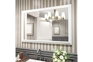 Amorho Bathroom Mirror, 48x32 Inch White Thick Metal Framed Wall Mirrors for Over 2 Sinks, Bedroom, Living Room, Entryway, Large Rectangle Wall-Mounted Mirrors.