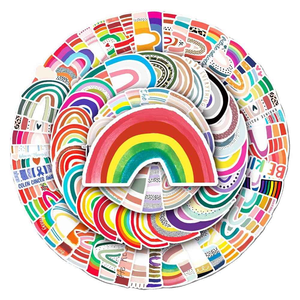 Colorful Rainbow Vinyl Stickers, 50 PCS Waterproof Aesthetic Decals for Laptops, Scrapbooking, Journals, Notebooks, Water Bottles, Suitcases, Phones & DIY Decor