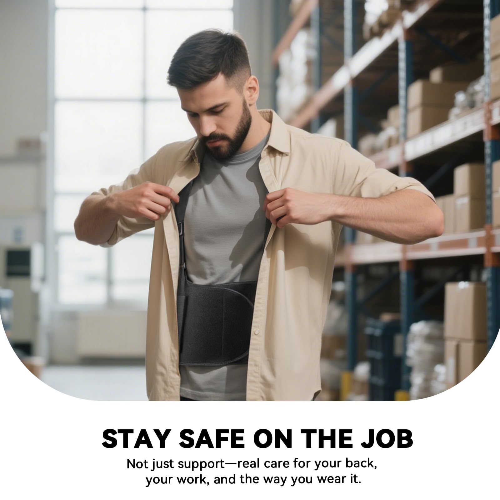 Work Back Brace for Men & Women, Adjustable Lower Back Support Belt with Suspenders for Back Pain Relief, Moving Construction Warehouse Heavy Lifting Safety & Protection (Black, Large)