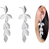 Gold Silver Rose Gold Long Leaf Stud Earrings Lightweight Leaf Dangle Drop Earrings Leaf Jewelry for Wedding Party Formal Dinner
