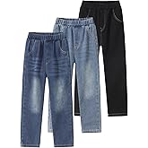 Fdqin Boys Jeans 3 Pack Elastic Waist Kids Classic Jean Wide Straight Leg Stretch Denim Pants Size 3-12Years