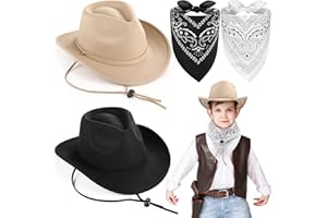 Xtinmee 4 Pcs Kids Cowboy Hat for Boys Toddler Girls Wool Toddler Cowgirl Hats Cotton Bandana for Kids Christmas Gifts