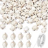 THEDAYEE 100pcs White Turquoise Turtle Spacer Beads, Synthetic Turquoise Stone Ocean Animal Gemstone Loose Beads for Jewelry Making Friend Bracelets Necklaces