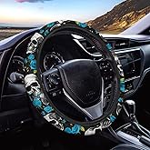 AFPANQZ Skulls Print Car Steering Wheel Cover Stretch-on Fabric Neoprene Comfortable Grip Automotive Steering Wheel Protector Adult Anti-Slip Universal 15 inch Machine Washable Gray