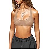 RoseSeek Women's Sleeveless Mesh Sheer Crop Tank Athletic Bandeau Bras See Through Racerback Shirt