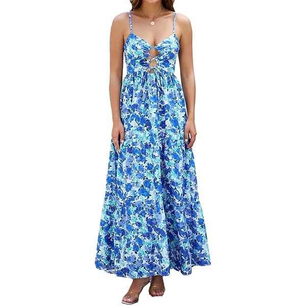 WDIRARA Women's Satin Floral Tie Shoulder Thigh Slit Cami Dress Vacation  Beach Maxi Dress Green S at Amazon Women's Clothing store
