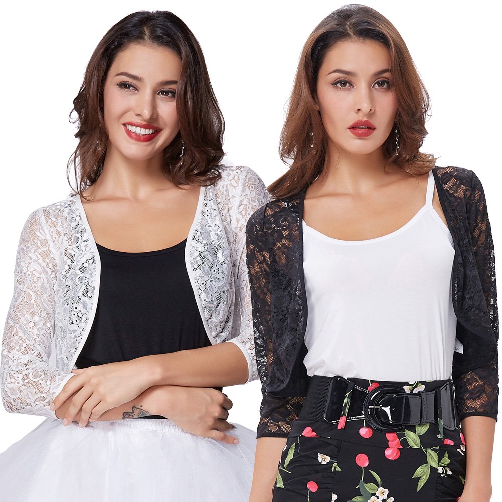 women's floral lace cardigan three quarter sleeve bolero