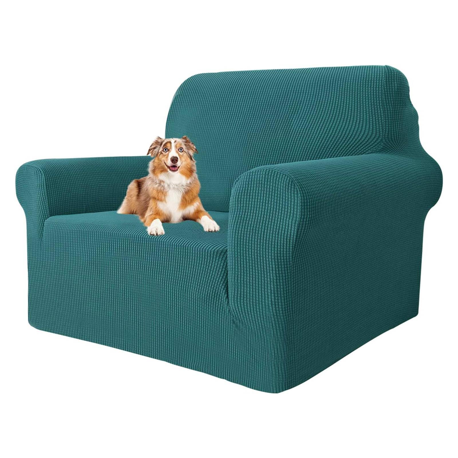 MAXIJIN Super Stretch Chair Covers for Living Room, 1-Piece Universal Chair Slipcover with Arms Jacquard Spandex Chair Protector Dogs Pet Friendly Sofa Couch Armchair Cover (1 Seater, Blackish Green)