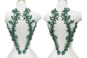 ARTISTRYXB Handmade Beaded Crystal Patches with Rhinestone Applique Designs for Prom Formal Dress 1pair/Bag (Deepgreen)