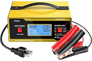 AUTOUTLET Upgraded 6/8/12/14/16/24V Battery Charger Automotive Smart Car Battery Charger and Trickle Maintainer 0-14A Fully A