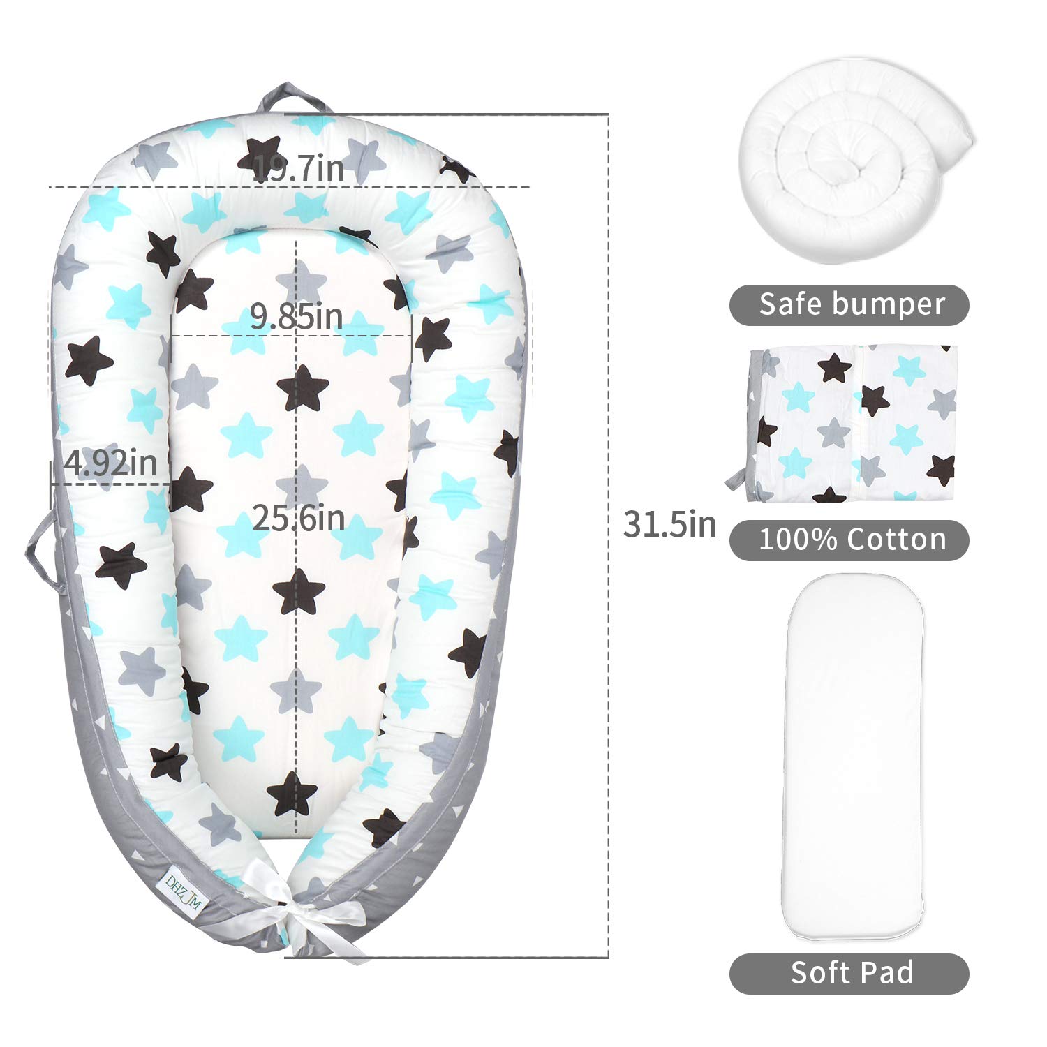 Baby Lounger and Baby Nest Sharing Co Sleeping Baby Bassinet - 100% Soft Cotton Cosleeping Baby Bed Premium Quality and Bigger Size (0-24months) -Breathable & Hypoallergenic Portable Crib(Grey): Baby