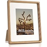 RICHFOCUS 8x10 Picture Frame USA-Sourced Natural Oak Solid Wood Photo Frame Handcrafted Rounded Corner Wooden Frame with Real Glass Display Photos 5x7 with Mat or 8x10 Without Mat