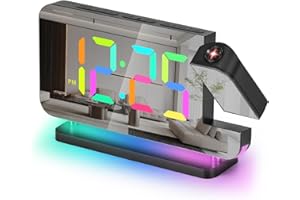 POEROA Projection Alarm Clock,7.4" LED RGB Digital Clocks Large Display,with 180° Rotatable Projector,Night Light,USB C Charger Port,Auto Dimming,Modern Desk Clock for Teens Adults Bedroom - Black