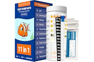 AKSBTEC Aquarium Ammonia Test Strips 11-in-1 | 150 Strips | Quick Accurate Freshwater & Saltwater Fish Tank Water Test Testing Kit for pH, Nitrate, Nitrite,Hardness, Chlorine, Carbonate, Temp More