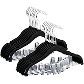 ManGotree 11.8'' Baby Velvet Hangers with Movable Clips, Non-Slip Kids Clothes Hangers, Ultra-Thin Space-Saving Children's Felt Hangers for Shirts, Pants, Dresses, Skirts, Jackets (16 Pack, Black)