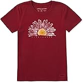 Life is Good Womens Crusher Tee Shirt, Short Sleeve Cotton Graphic T-Shirts, Watercolor Daisy Birds