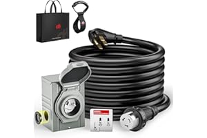 dé 50 Amp Generator Cord 25FT and Pre-Drilled Power Inlet Box & Interlock Kit, 4 Prong Generator Power Cord, 125V/250V RV Extension Cord, NEMA 14-50P/SS2-50R Twist Lock, 6/3+8/1 AWG Wire - ETL Listed