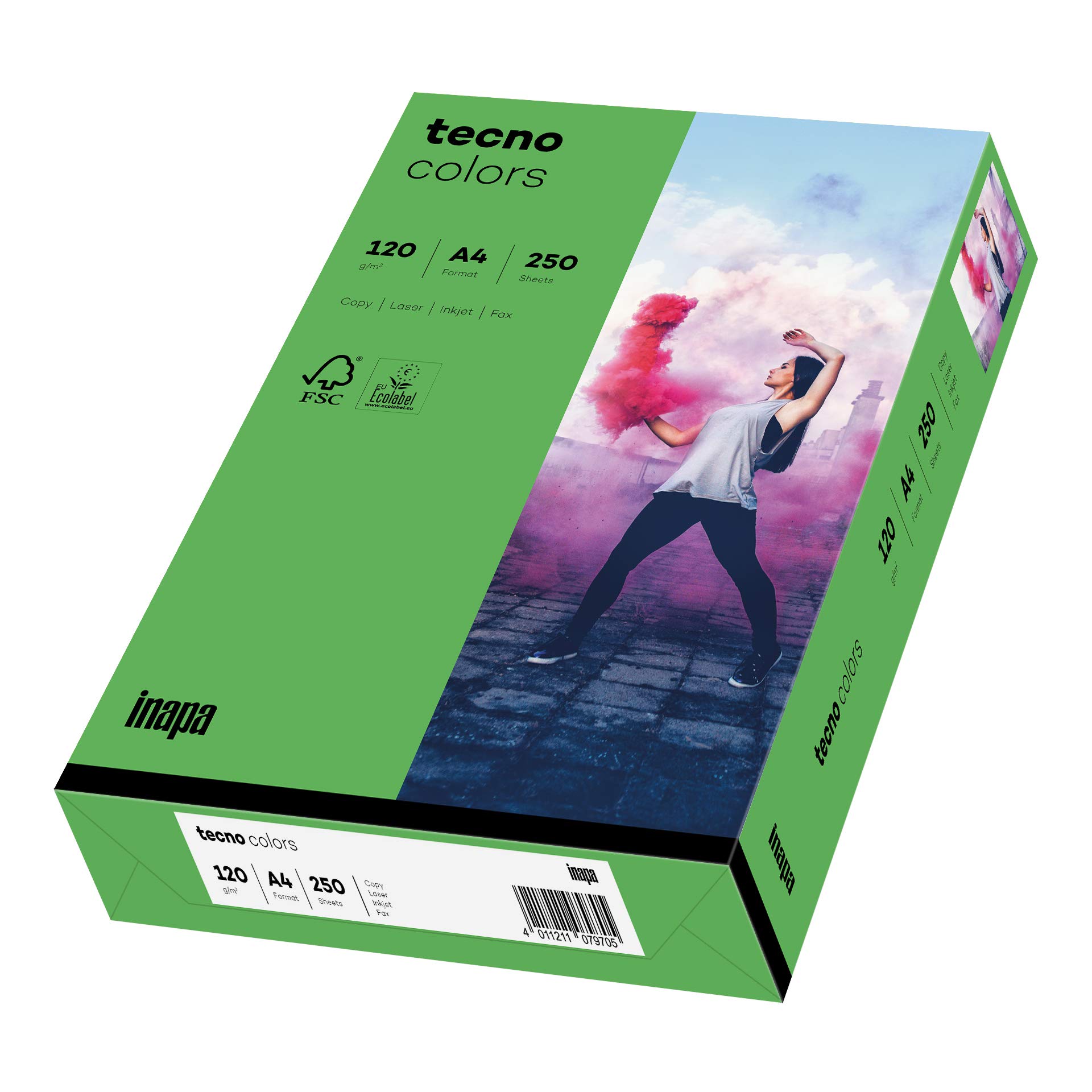 inapa Tecno Colours Coloured Printer Paper 120 g/m² A4 250 Sheets Intense Green
