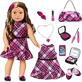 American 18 Inch Dolls Makeup Accessories and Clothes,Fashion Dress Tote Bag for 18" Doll Include Outfits Shoes Cosmetic Toys Stuff Gift for Baby Girl (No Doll)