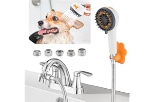 ULTRIMKIT Dog Shower Attachment to Bathroom, Bathtub, Kitchen& Utility Laundry Faucet Washing, High Pressure Pet Wash Cleaning Sprayer with Bath Brush, 4ft Hose, Shower Holder, Sink or Indoor