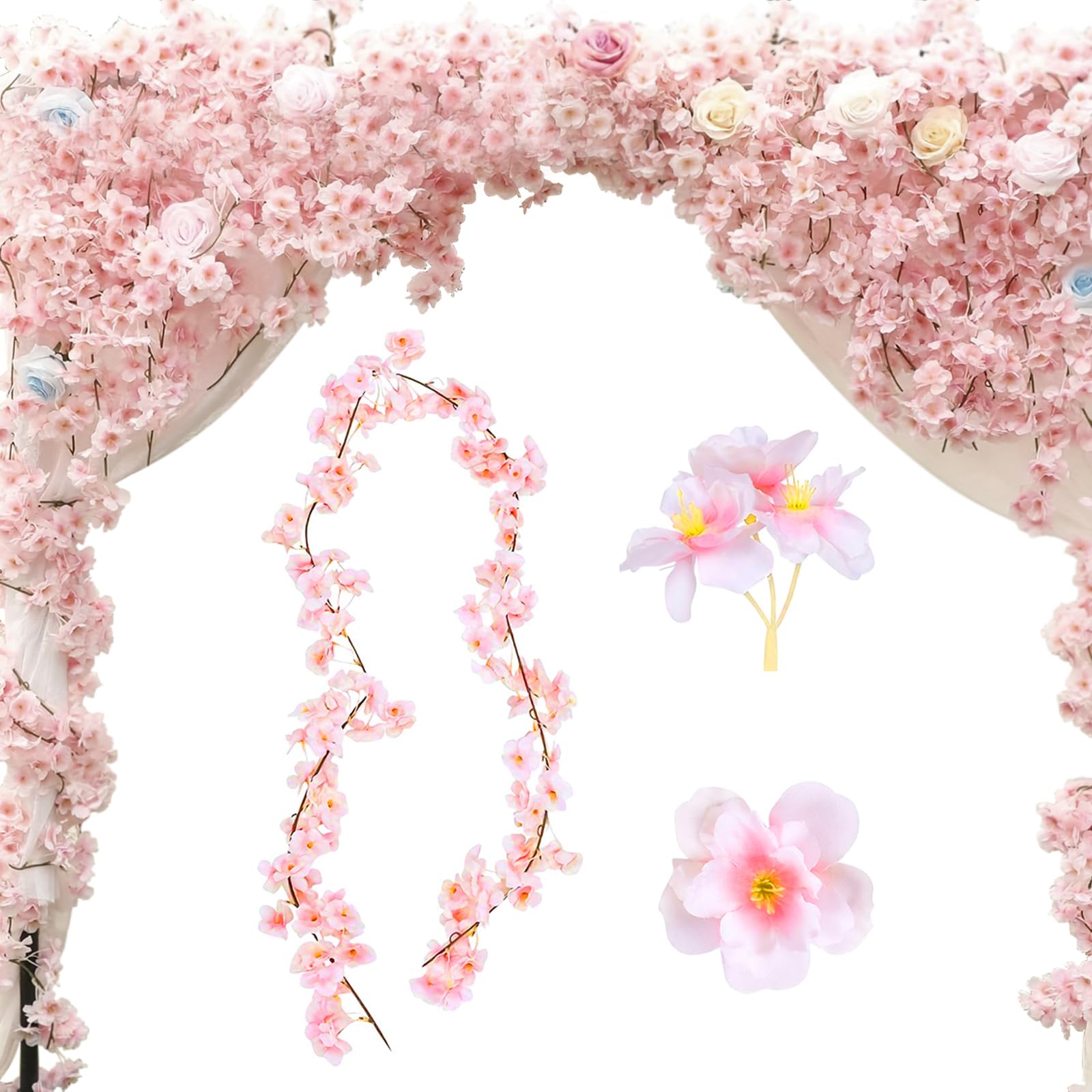 BSITSSS 3PCS 180cm Artificial Silk Cherry Blossom Garland Vines Hanging Vine Garland Artificial Flowers for Outdoor Indoor Wedding Wall Badroom Decoration (Pink)