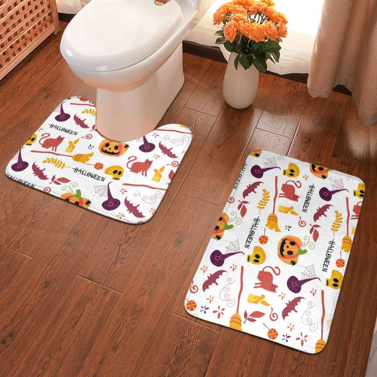 Cute Halloween Seamless Bath Rug Set 2 Piece Non Slip