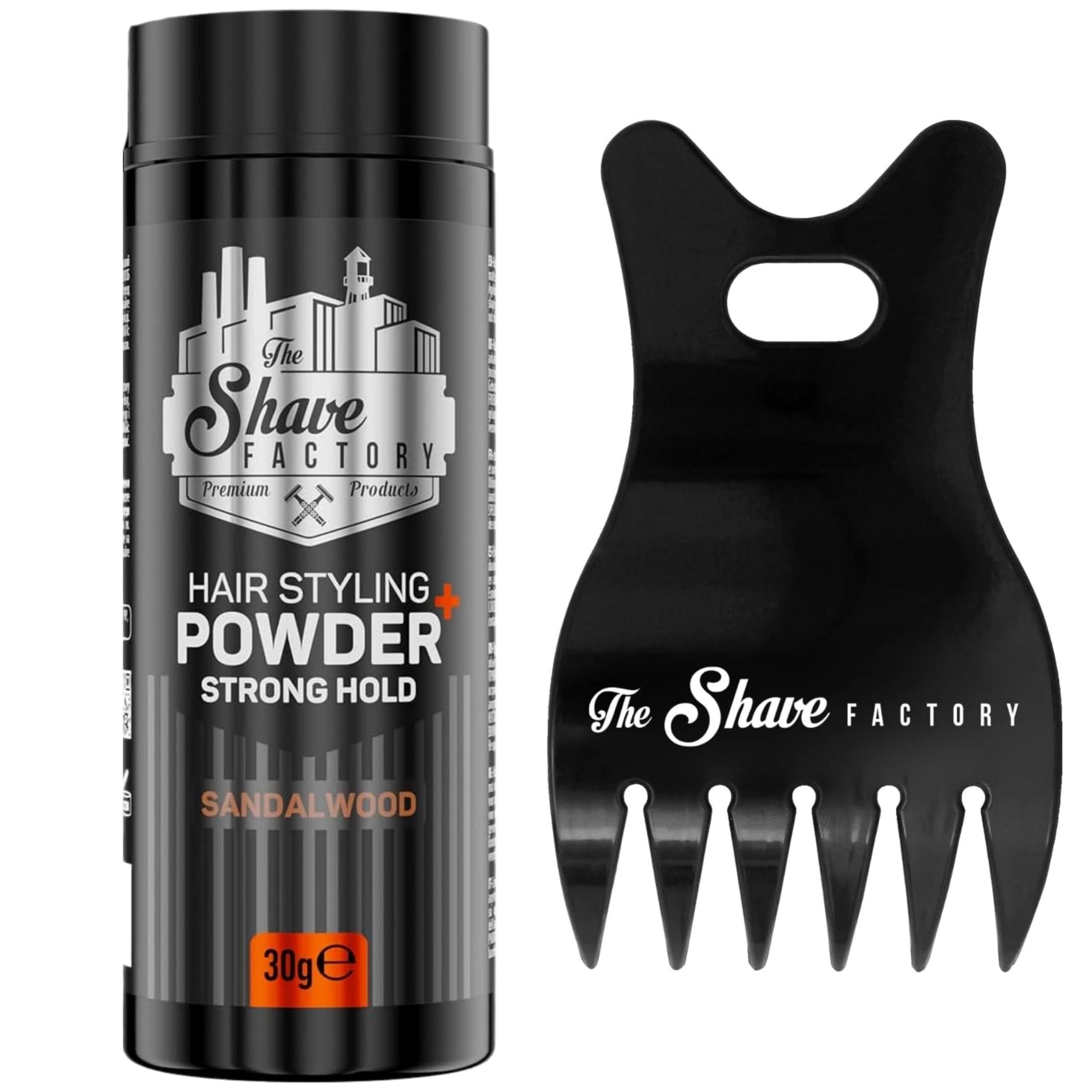 The Shave factory Hair Styling Powder - Mattifying and Volumizing Powder, with comb types suitable for all areas of use, hair comb and powder wax (Comb 042 & Strong Hold Styling Powder 30gr)