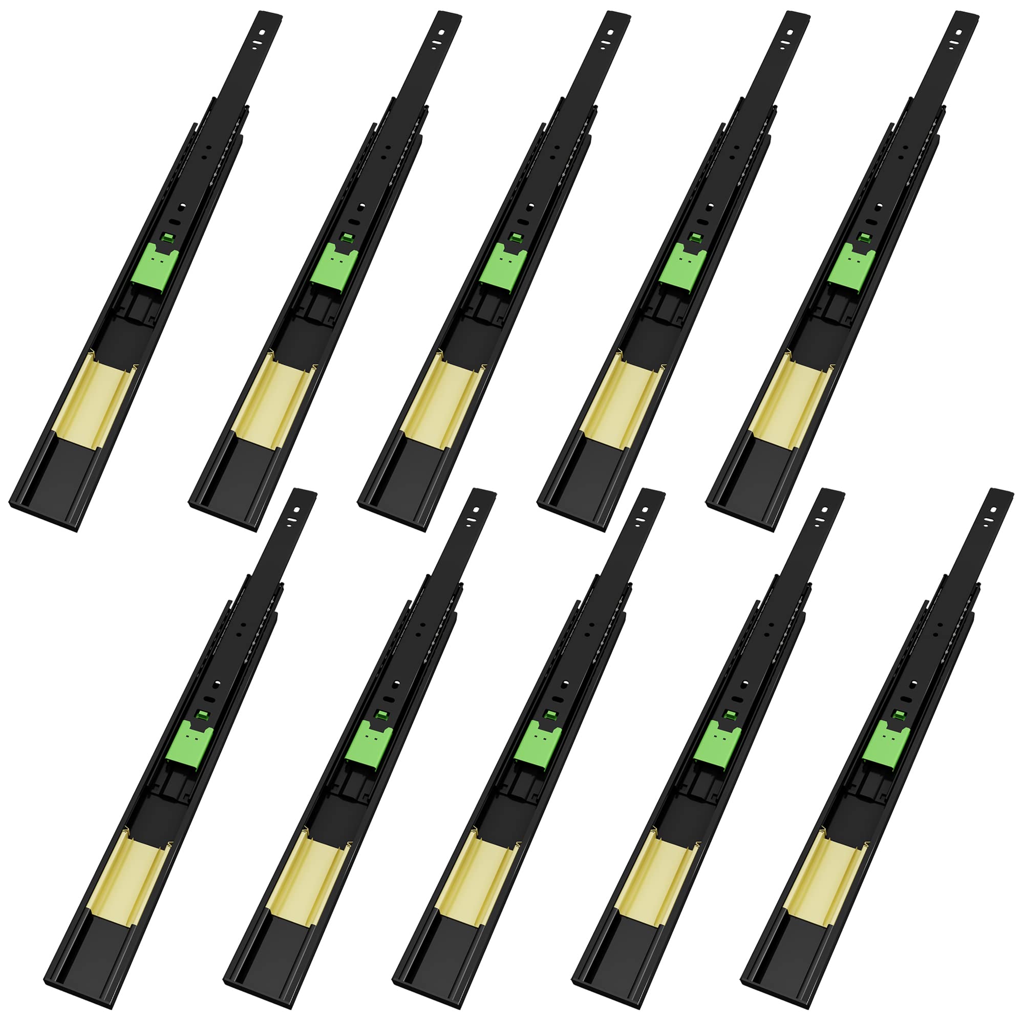 VADANIA 450mm Push to Open Drawer Runners #F45 Black, 45kg Load Capacity Full Extension Ball Bearing, Side Mount, Touch Open Slides for Kitchen Cabinet, No Handle Cabinet, 5 Pairs (10 Packs)