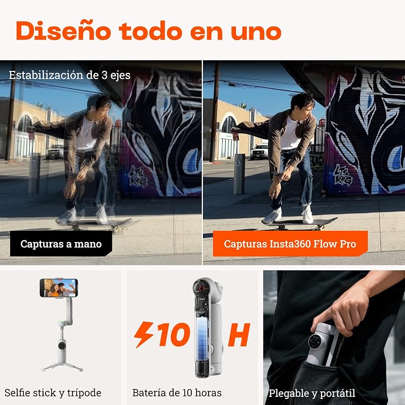 Pacote Padrão Flow Pro - Gimbal estabilizador de telemóvel alimentado por IA, rastreamento infinito a 360º, estabilização em 3 eixos, tripé incorporado, portátil e dobrável