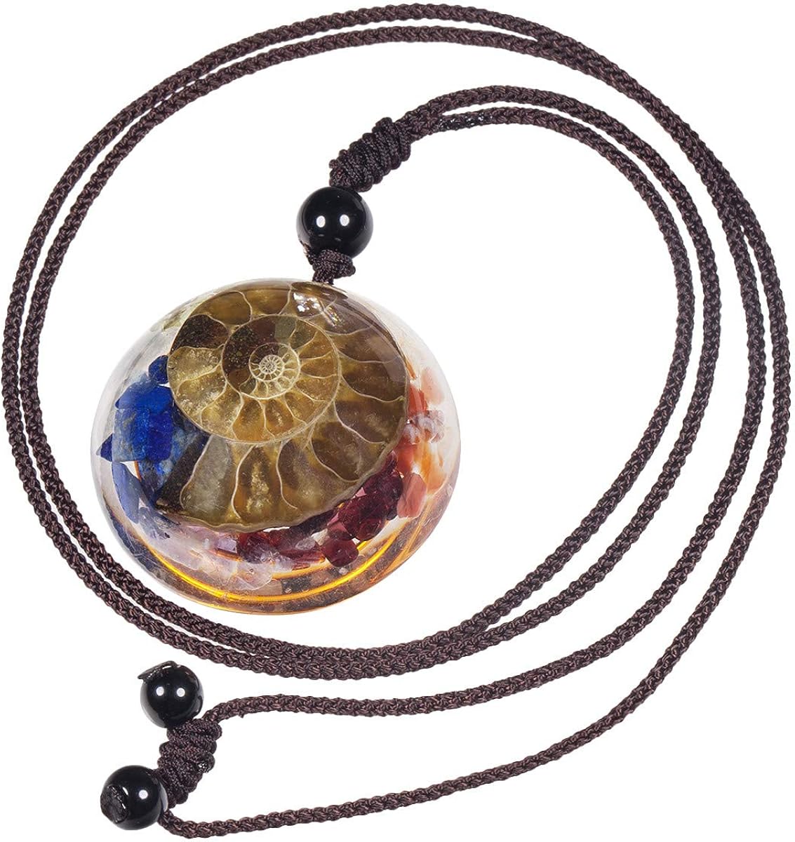 Nupuyai 7 Chakra Healing Crystal Pendant Necklace for Women Men Resin Ammonite Fossil Spiral Stone Pendant with Adjustable Cord - Image 4