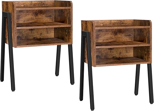 Amazon Com Hoobro Nightstand Set Of 2 Stackable End Table 3 Tier Bedside Tables For Small Spaces With 2 Open Front Storage Compartments Wood Look Accent Table With Metal Frame Rustic Brown Bf02bzp201