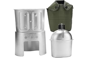 Canteen Kit 850ml Aluminum Metal Canteen with Cup & Stove Complete Army Canteens Set use for Camping Hiking and Outdoor Adven